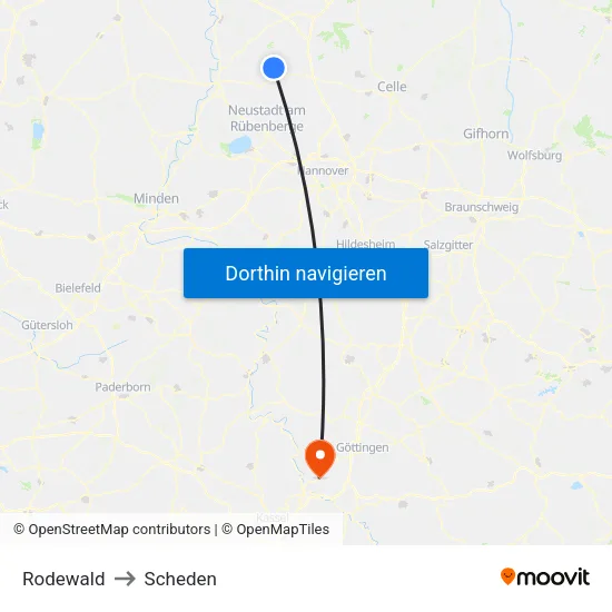 Rodewald to Scheden map