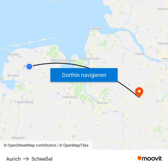 Aurich to Scheeßel map