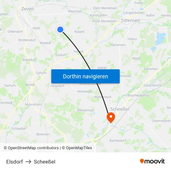Elsdorf to Scheeßel map