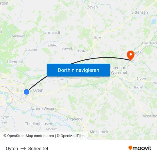 Oyten to Scheeßel map