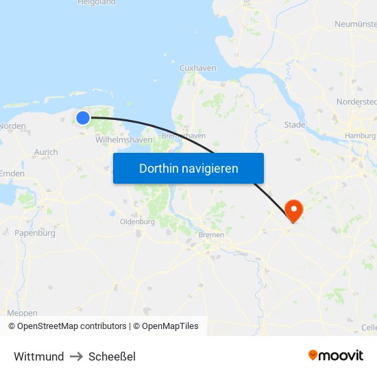 Wittmund to Scheeßel map