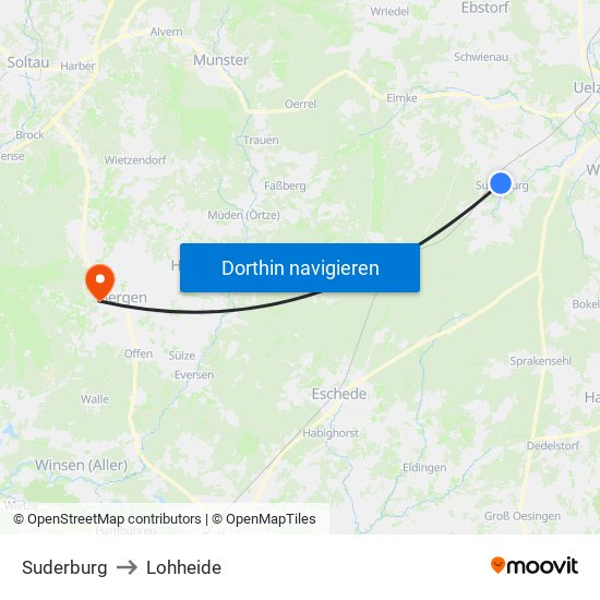Suderburg to Lohheide map