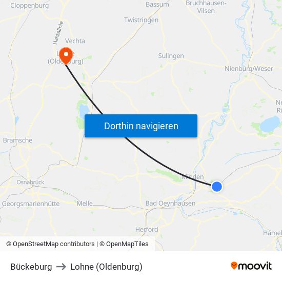 Bückeburg to Lohne (Oldenburg) map