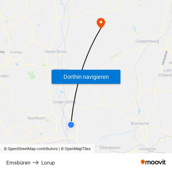 Emsbüren to Lorup map