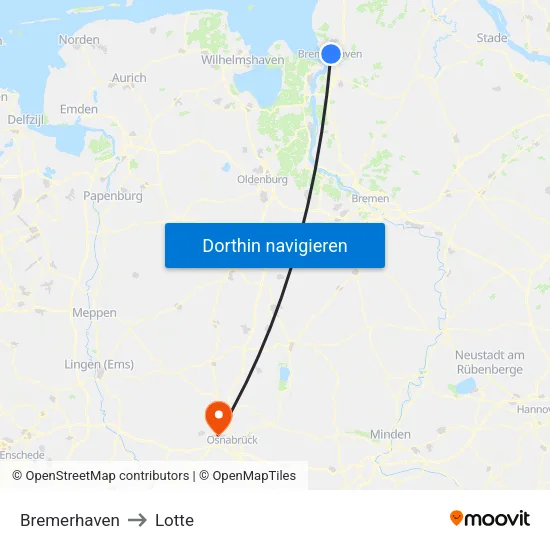 Bremerhaven to Lotte map