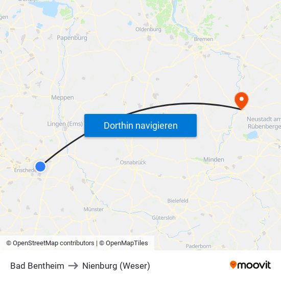 Bad Bentheim to Nienburg (Weser) map