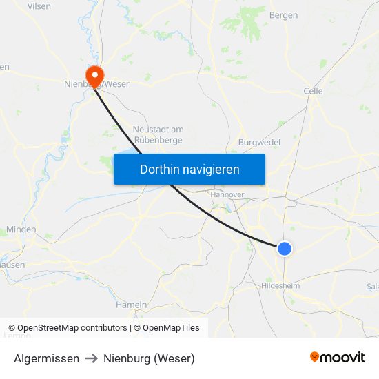 Algermissen to Nienburg (Weser) map