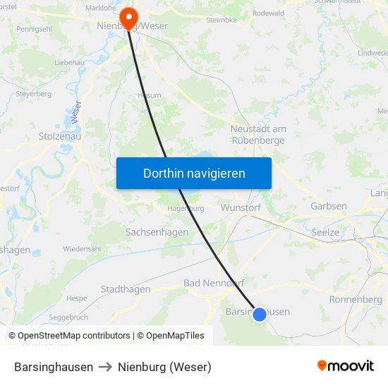 Barsinghausen to Nienburg (Weser) map