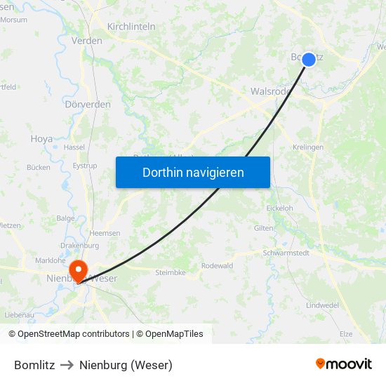 Bomlitz to Nienburg (Weser) map