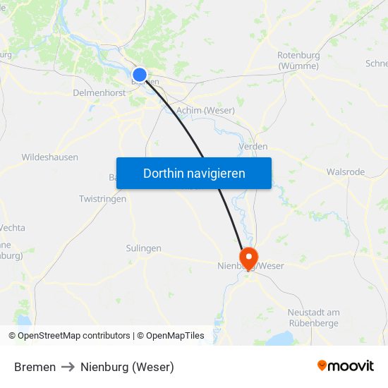 Bremen to Nienburg (Weser) map