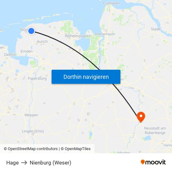 Hage to Nienburg (Weser) map
