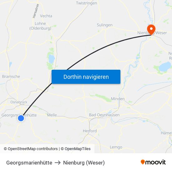 Georgsmarienhütte to Nienburg (Weser) map