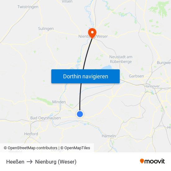 Heeßen to Nienburg (Weser) map