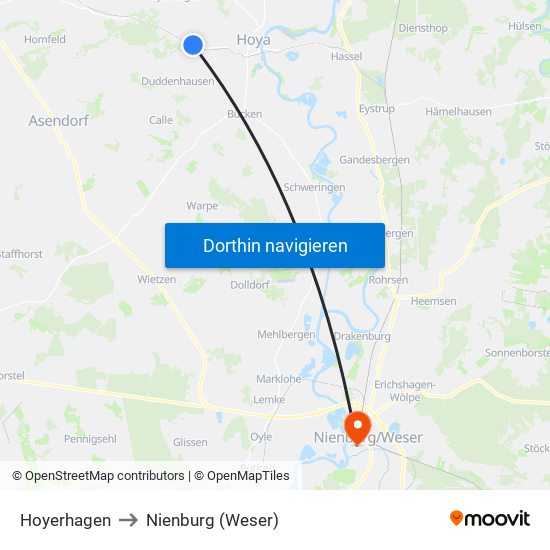 Hoyerhagen to Nienburg (Weser) map