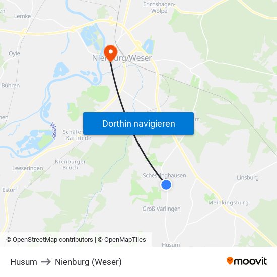 Husum to Nienburg (Weser) map