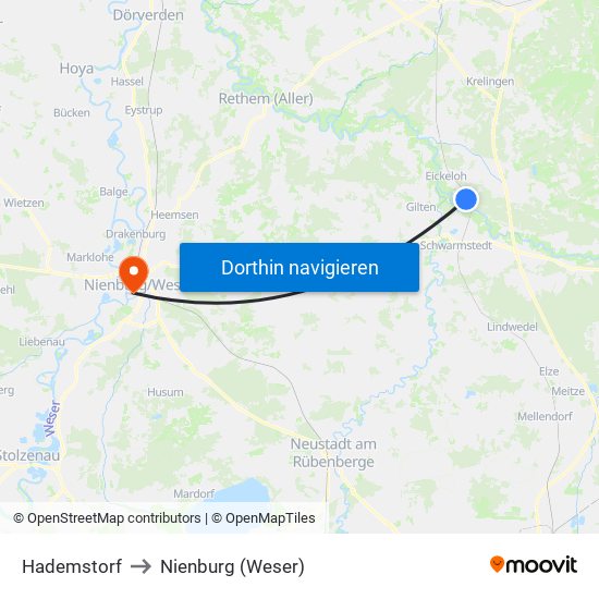 Hademstorf to Nienburg (Weser) map