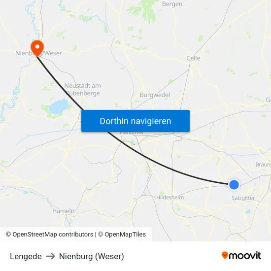 Lengede to Nienburg (Weser) map