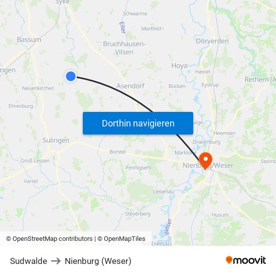 Sudwalde to Nienburg (Weser) map