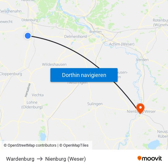 Wardenburg to Nienburg (Weser) map