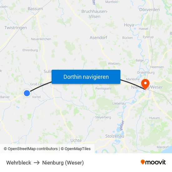 Wehrbleck to Nienburg (Weser) map