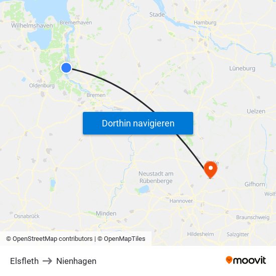 Elsfleth to Nienhagen map