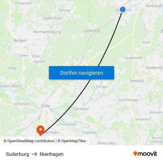 Suderburg to Nienhagen map