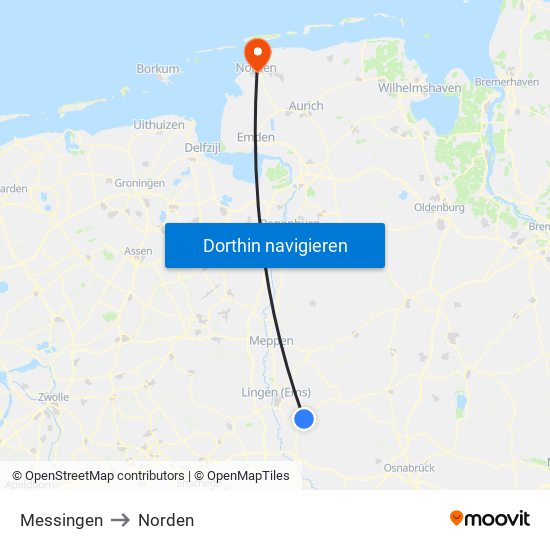 Messingen to Norden map