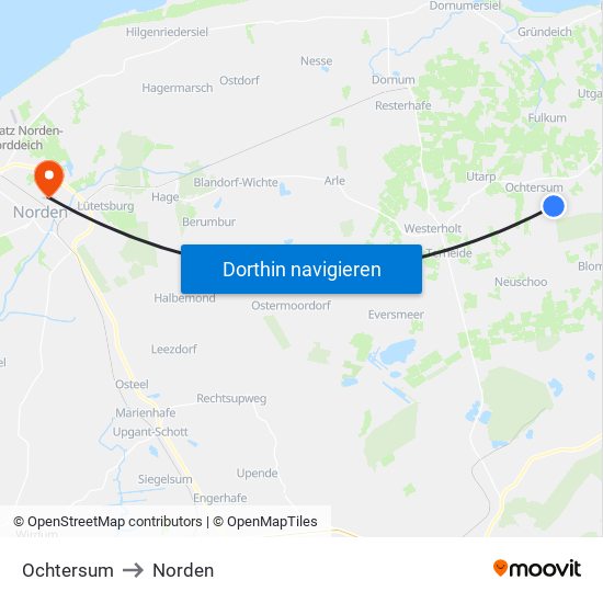 Ochtersum to Norden map