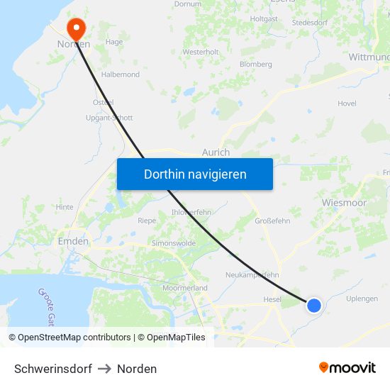 Schwerinsdorf to Norden map