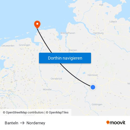 Banteln to Norderney map