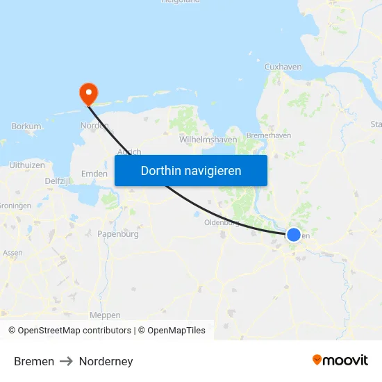 Bremen to Norderney map