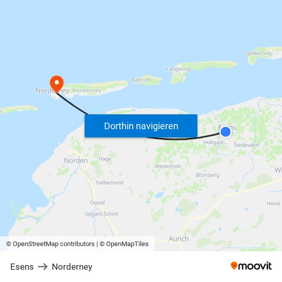 Esens to Norderney map