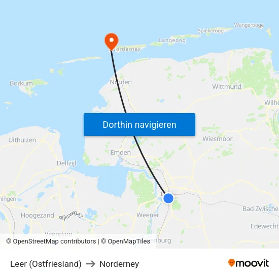 Leer (Ostfriesland) to Norderney map