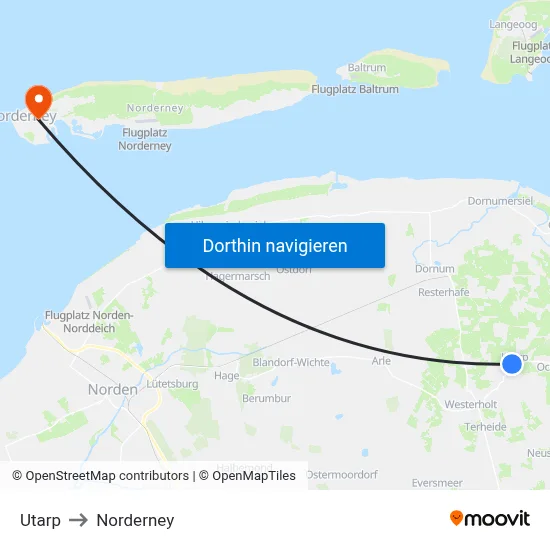 Utarp to Norderney map
