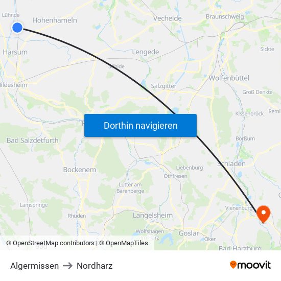 Algermissen to Nordharz map