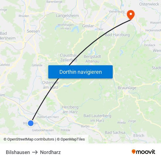 Bilshausen to Nordharz map