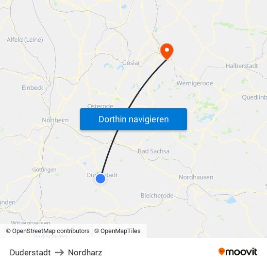 Duderstadt to Nordharz map