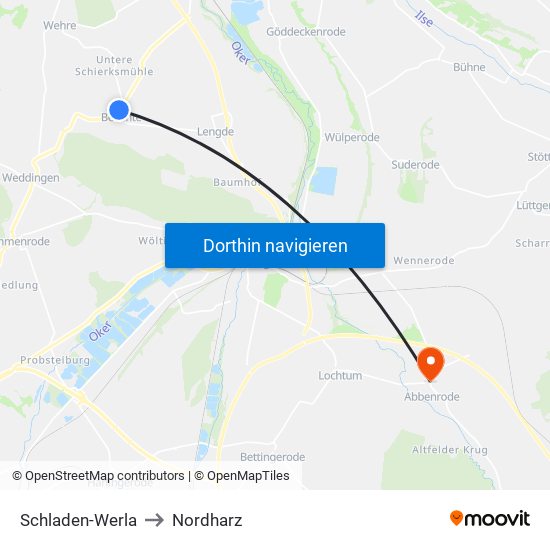 Schladen-Werla to Nordharz map