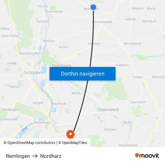 Remlingen to Nordharz map