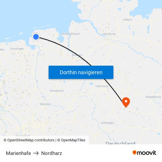 Marienhafe to Nordharz map