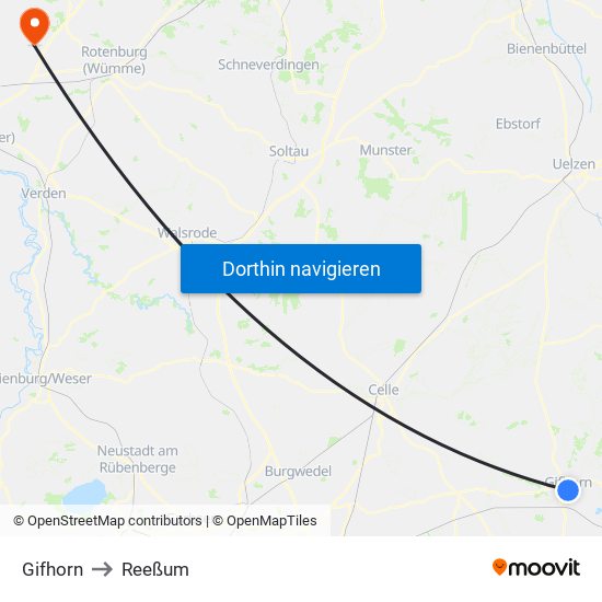 Gifhorn to Reeßum map