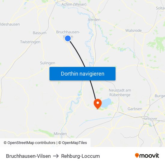 Bruchhausen-Vilsen to Rehburg-Loccum map
