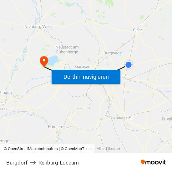 Burgdorf to Rehburg-Loccum map