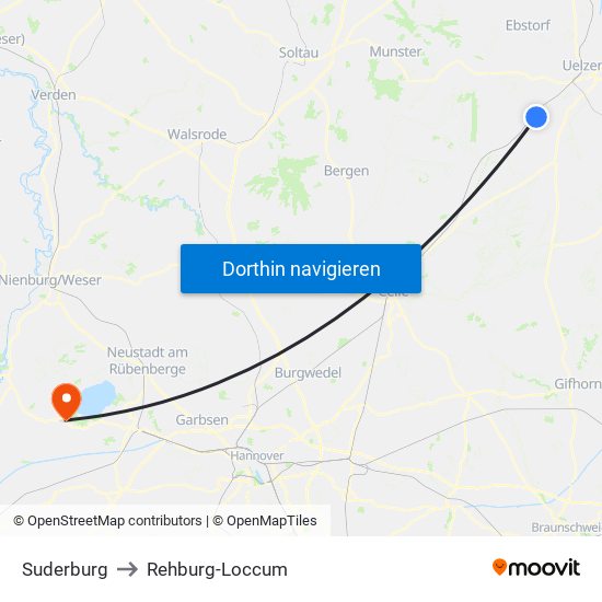 Suderburg to Rehburg-Loccum map