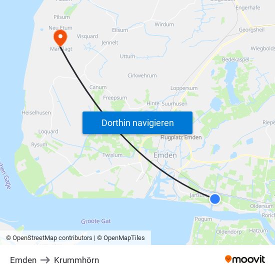 Emden to Krummhörn map
