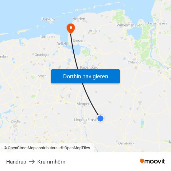 Handrup to Krummhörn map