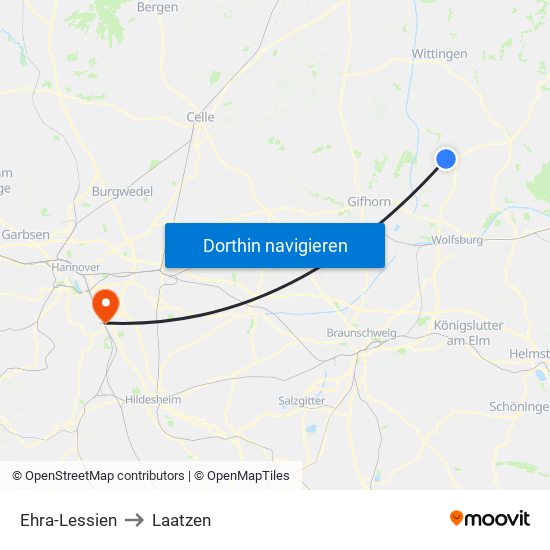 Ehra-Lessien to Laatzen map