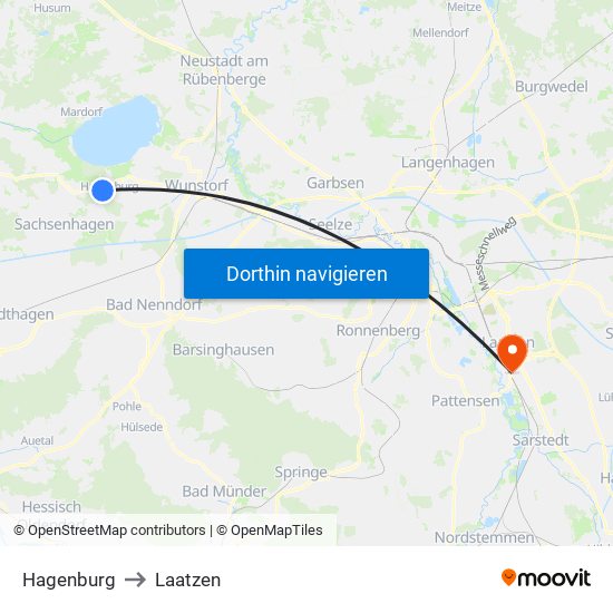 Hagenburg to Laatzen map