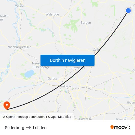 Suderburg to Luhden map