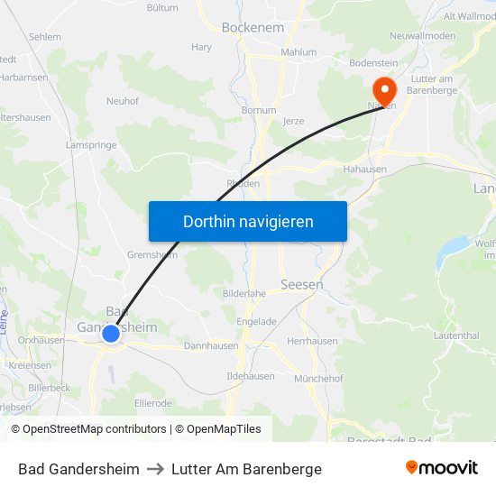 Bad Gandersheim to Lutter Am Barenberge map